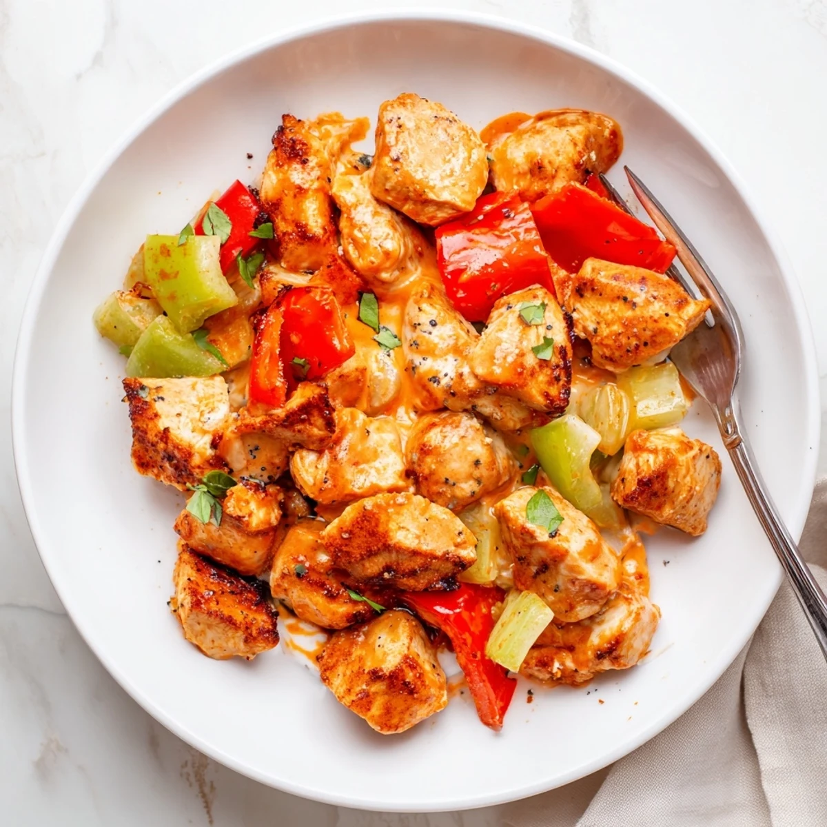 Keto Buffalo Chicken Skillet sizzling with creamy sauce and melted mozzarella cheese