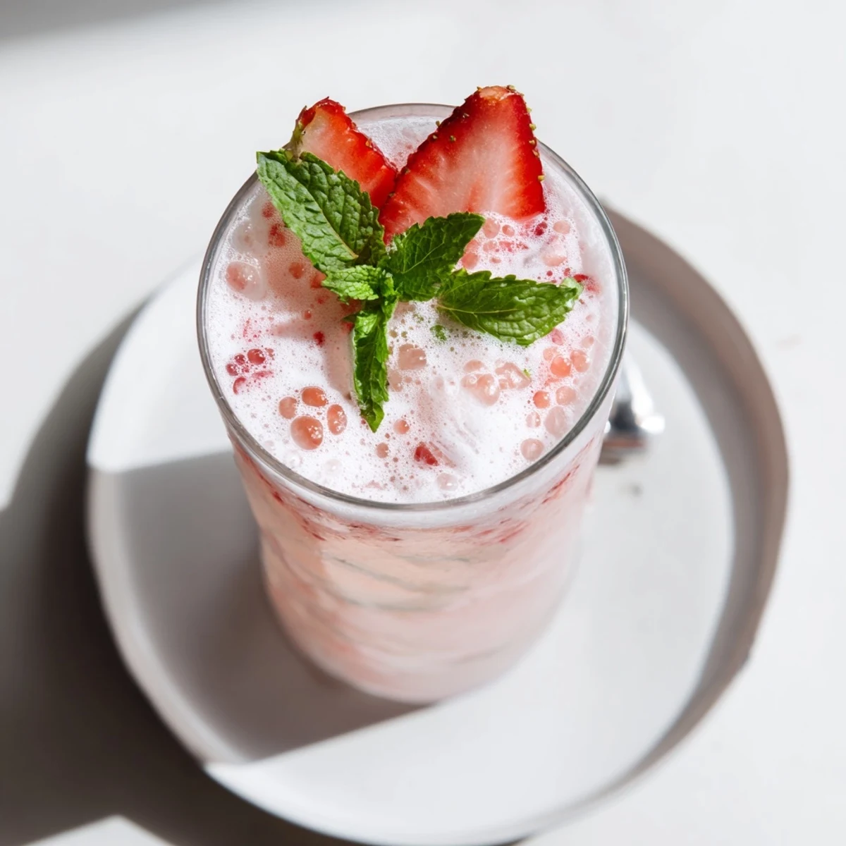 Refreshing Strawberry Coconut Cooler Recipe served over crushed ice, garnished with strawberry