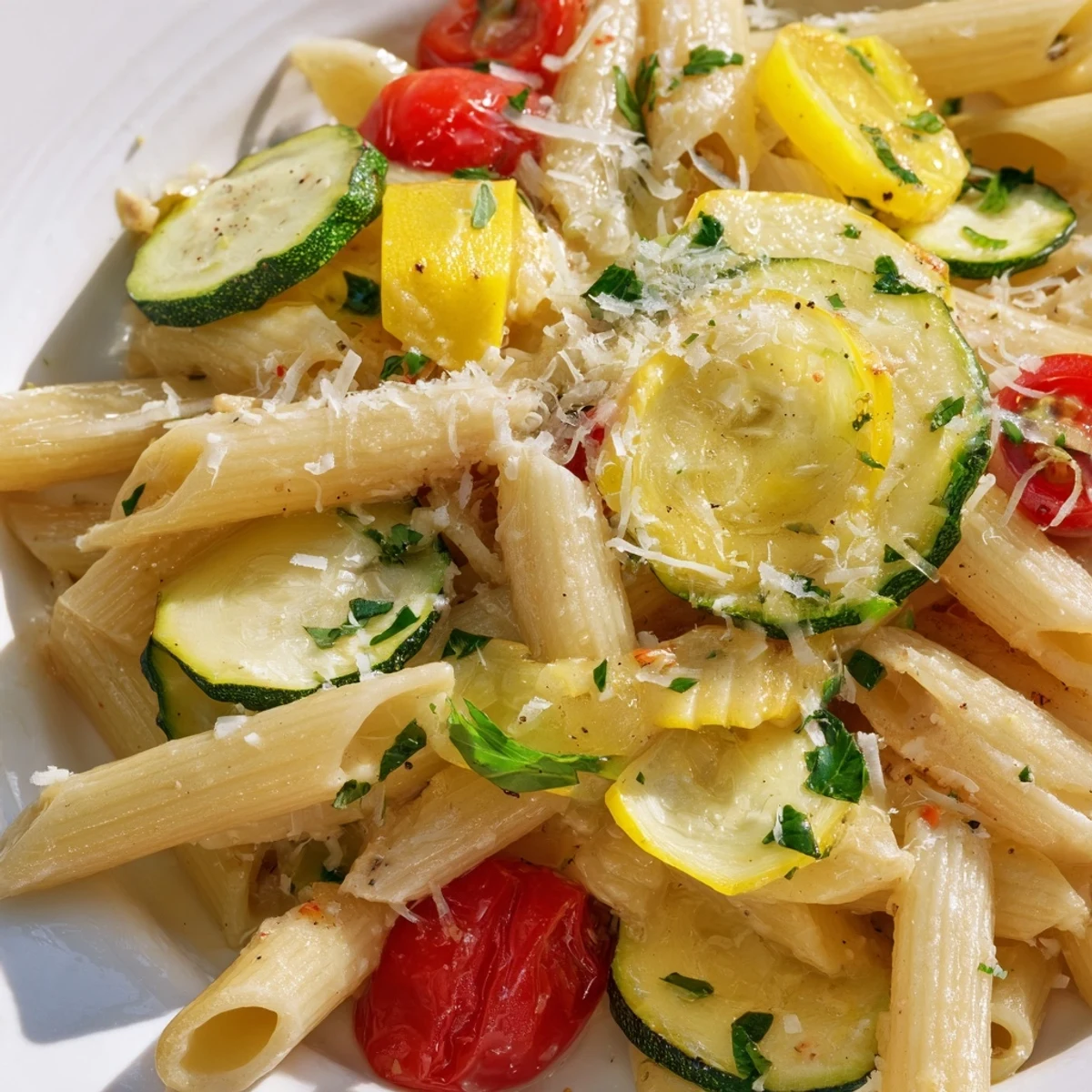Savory skillet pasta tossed with yellow squash, zucchini, and aromatic herbs for easy weeknight dinners