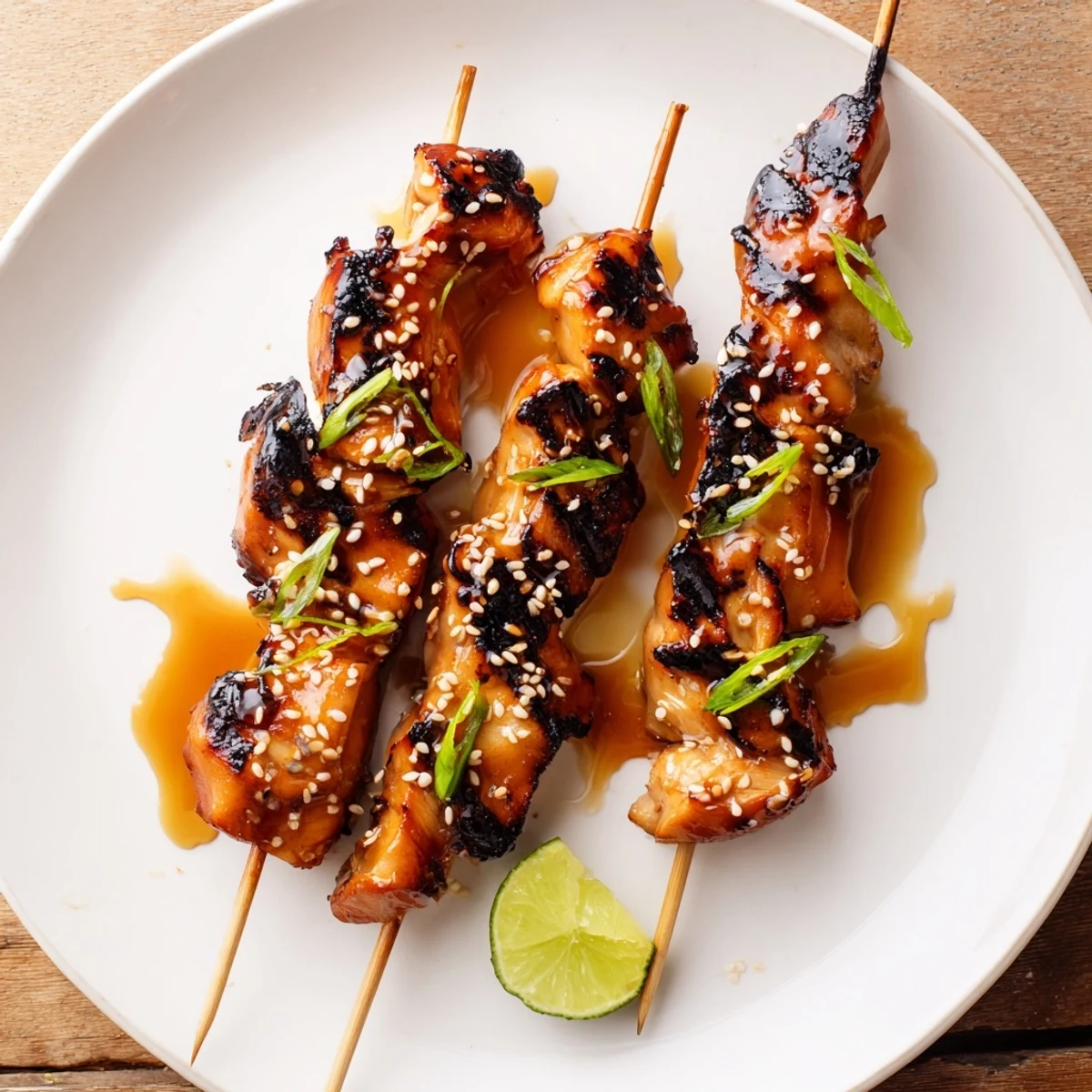Grilled Asian Chicken Skewers With Honey Garlic Sauce sticky-sweet glaze, tender bites, scallion sprinkle.