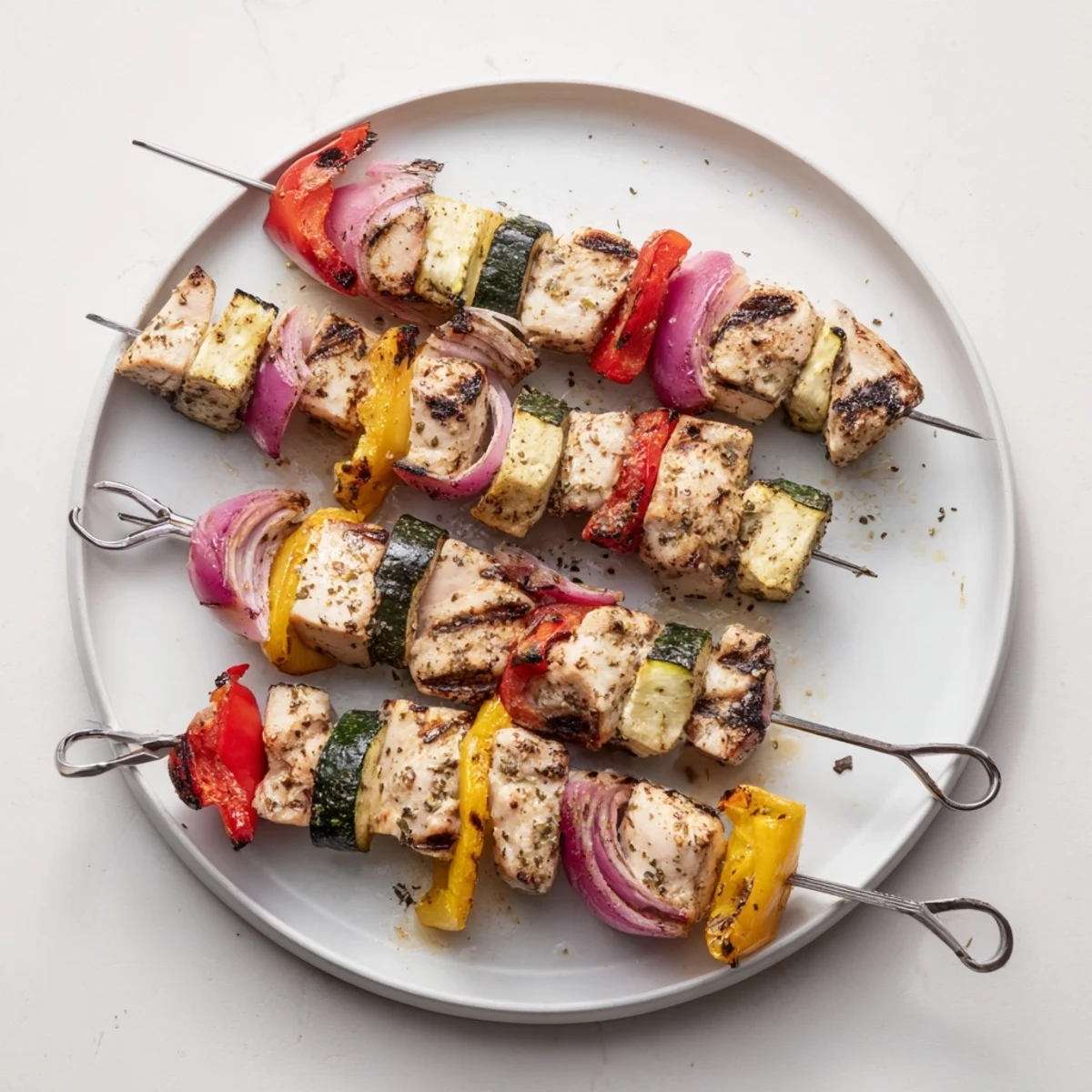 Grilled lemon-garlic Chicken Kabobs On The Grill served with fluffy rice