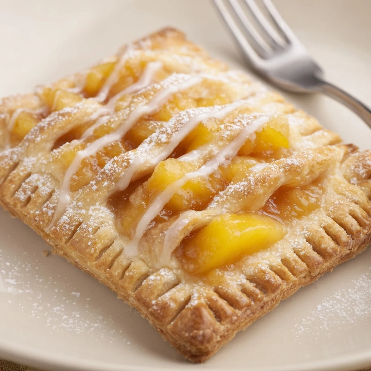 Homemade Peach Pop Tarts Classic cut open, warm peach filling oozing
