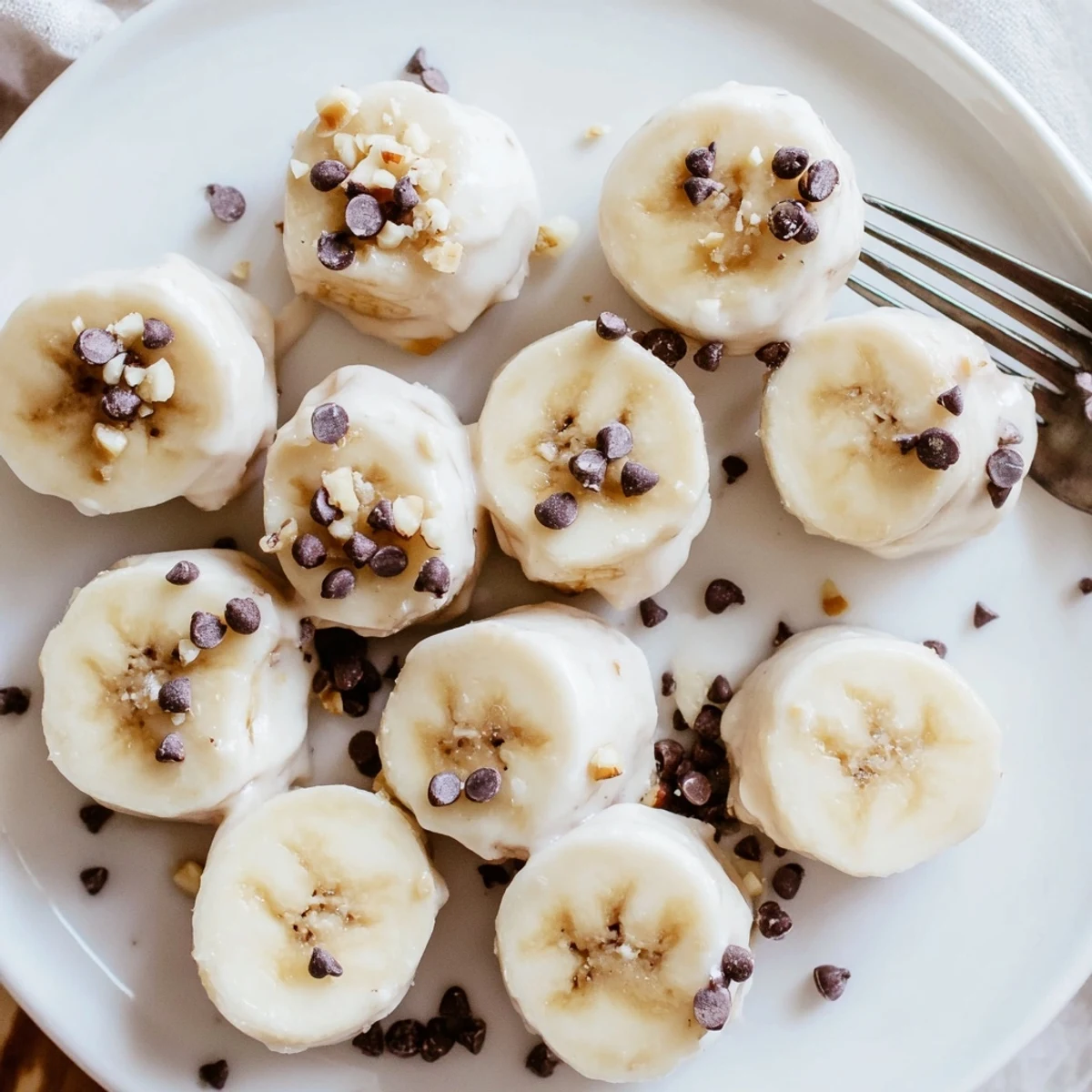 Frozen Banana Yogurt Bites arranged on parchment, creamy yogurt coating glistening