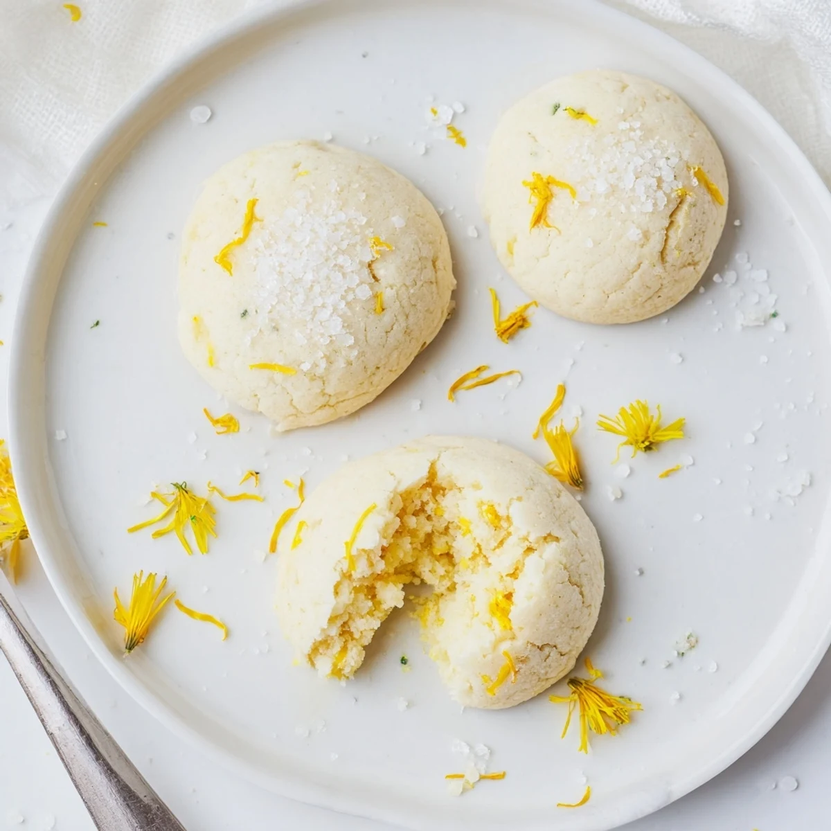 Magical Dandelion Cookies Recipe: golden, floral cookies cooling on parchment, tea-ready.