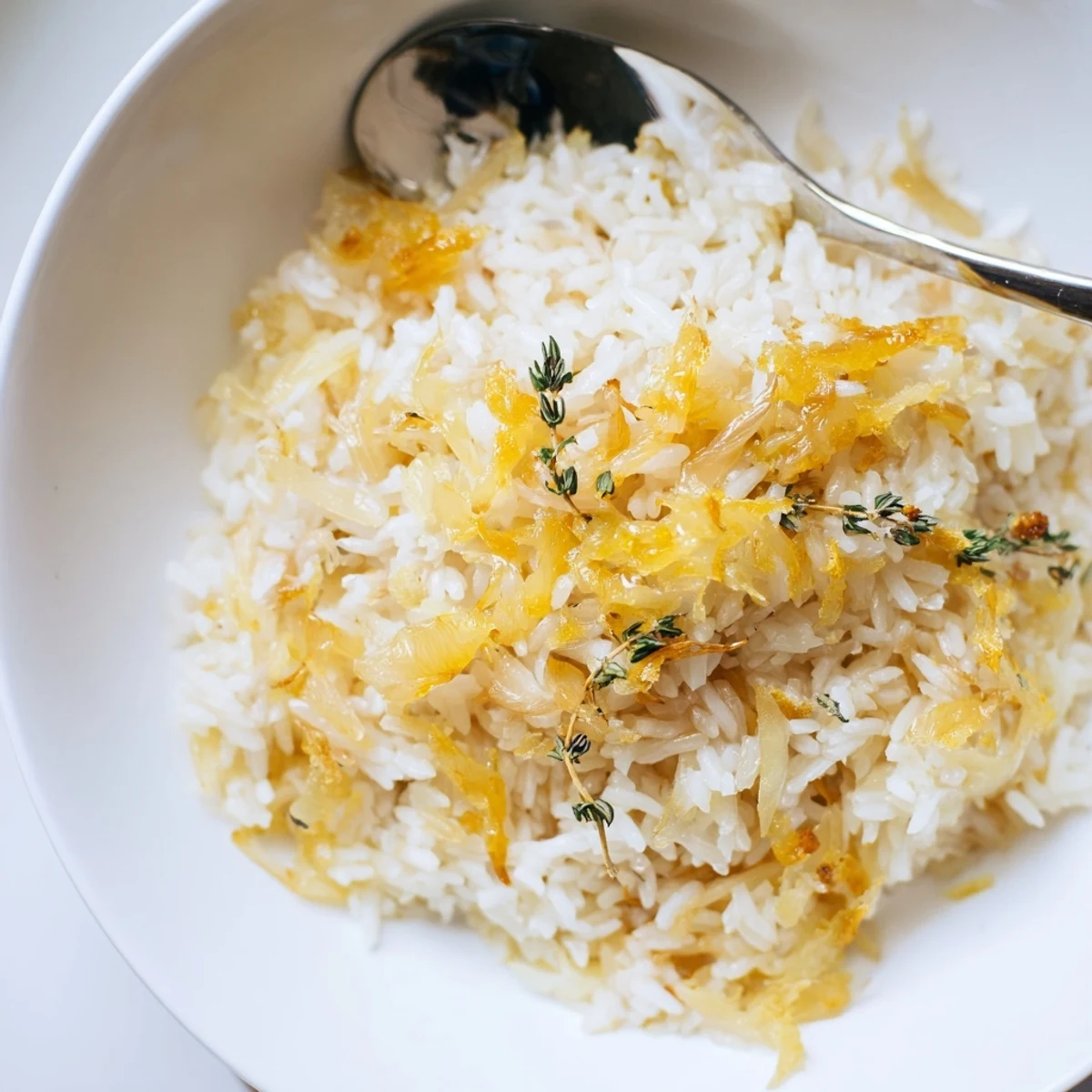 Creamy French Onion Soup Rice served hot, fragrant thyme and garlic notes