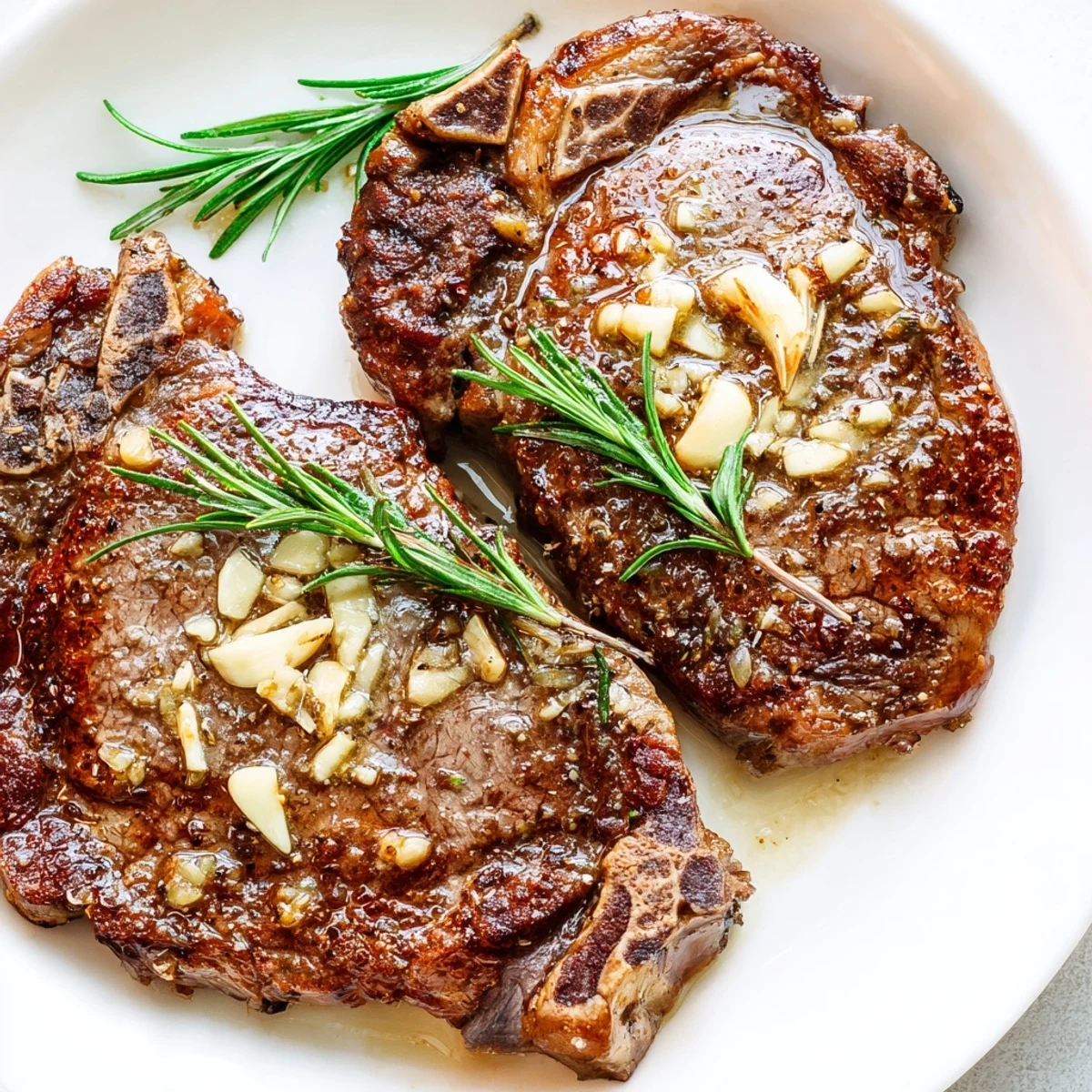 Restaurant-quality garlic butter steak resting on plate with rich golden butter sauce