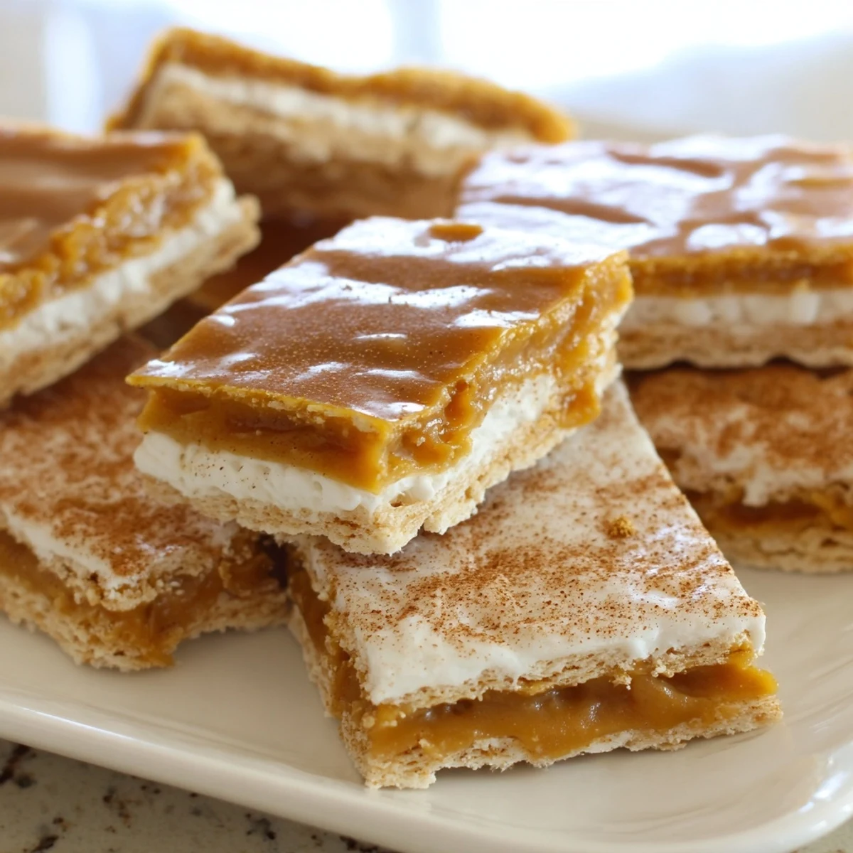Crispy churro saltine white toffee with melted white chocolate and warm cinnamon swirl topping