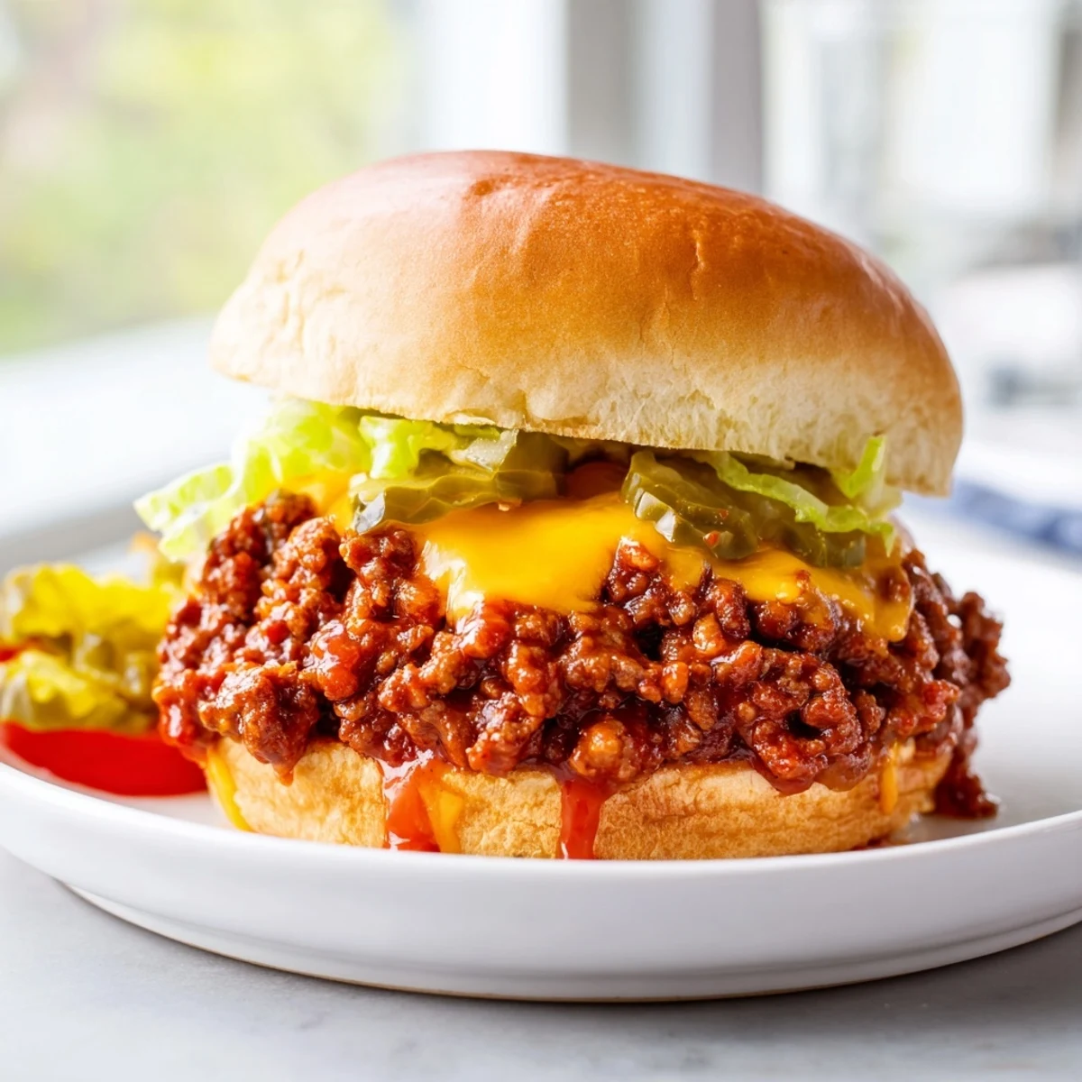 Smash Burger Sloppy Joes with melted cheddar dripping over a golden toasted bun