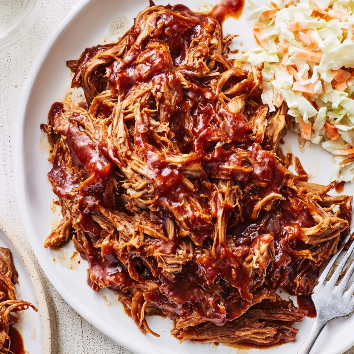 Hearty slow cooker BBQ pulled beef shredded and smothered in rich smoky barbecue gravy